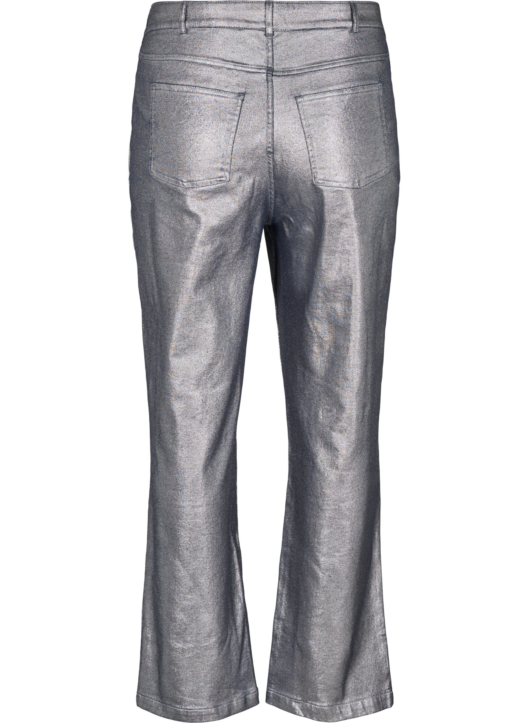 Zizzifashion Silver-coated jeans with high waist, Gun Silver , Packshot image number 1