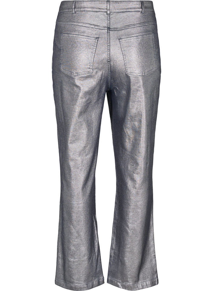Silver-coated jeans with high waist, Gun Silver , Packshot image number 1