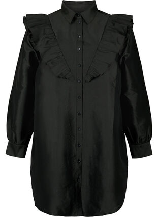 Solid colored shirt with ruffle detail, Black, Packshot image number 0