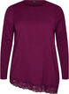 Jersey blouse with asymmetrical lace trim, Purple, Packshot image number 0