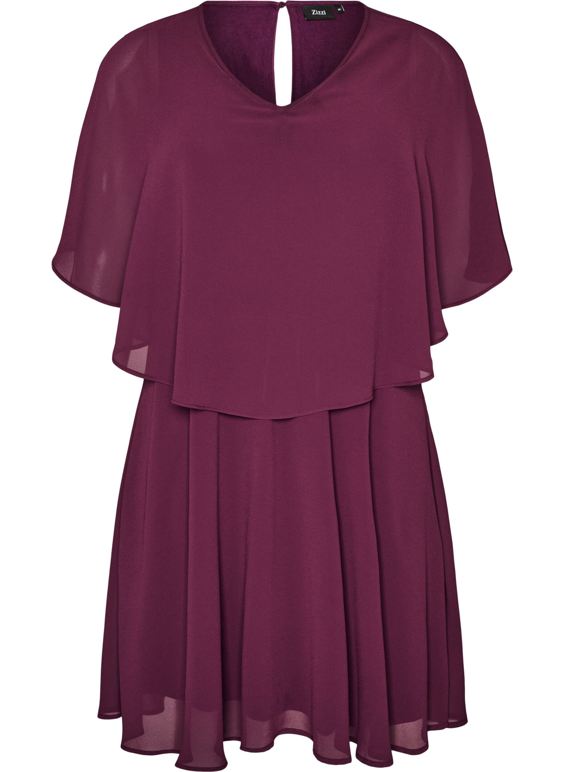 Zizzifashion Short chiffon party dress with layered effect, Red, Packshot image number 0