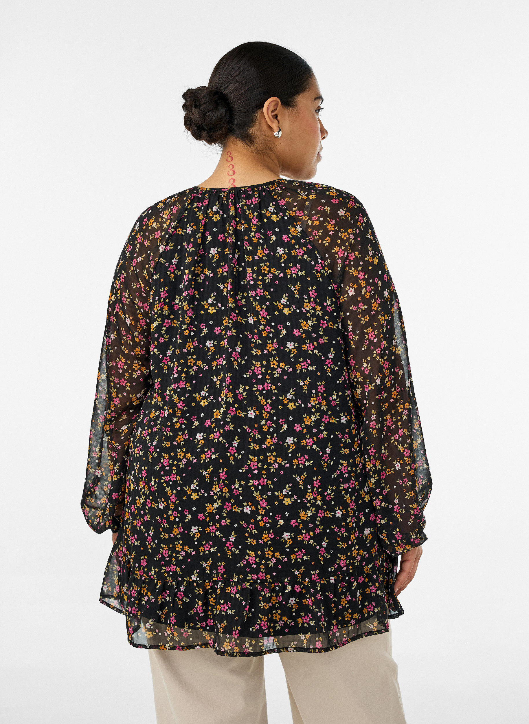 ZizzifashionFloral print A-line tunic, Black, Model image number 2