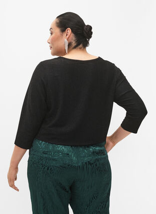 Glitter blouse with 3/4 sleeves, Black Black, Model image number 1