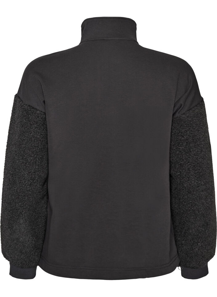 Sweatshirt with teddy sleeves and a high neck, Dark Grey, Packshot image number 1