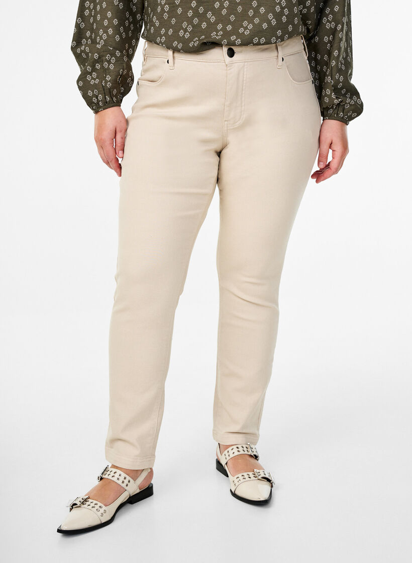 Slim fit Emily jeans with regular waist, Beige, Model image number 2