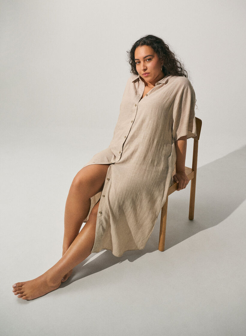 Shirt dress in linen and viscose with short sleeves, Beige, Image image number 0