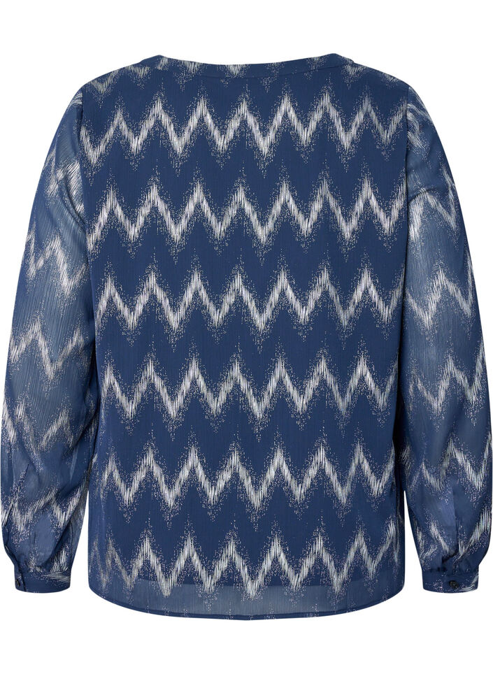 Printed blouse with v-neckline, Blue, Packshot image number 1