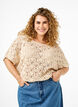 Knitted blouse with short bat sleeves, Beige, Model image number 0
