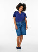 Blouse with short ruffle sleeves and V-neck, Blue, Model image number 1