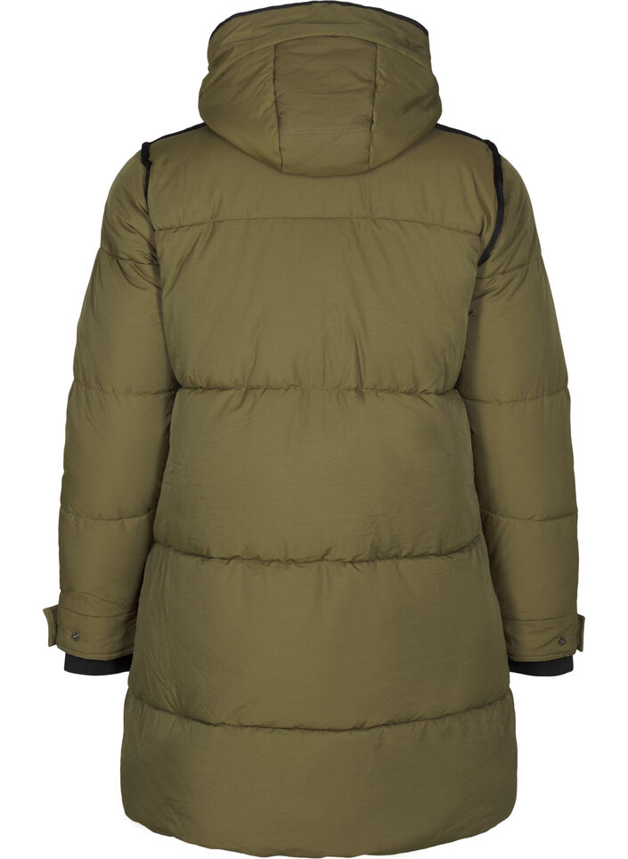 Puffer jacket with hood and contrast detailing, Green, Packshot image number 1