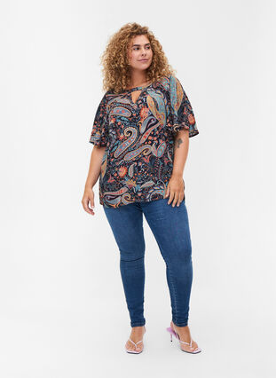 Short-sleeved viscose blouse with paisley print, Paisley AOP, Model image number 2