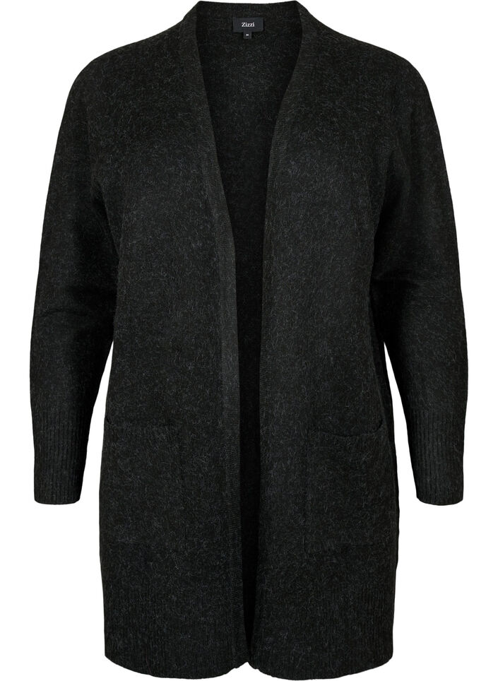 Ribbed Knit Cardigan with Pockets, Dark Grey, Packshot image number 0