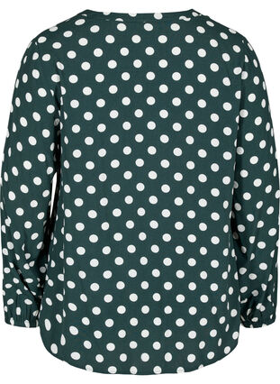 Long-sleeved viscose blouse with V-neck, Scarab w. White Dots, Packshot image number 1