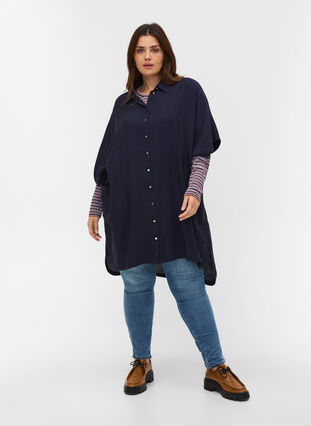 Loose viscose tunic with 2/4-length sleeves, Night Sky, Model image number 2
