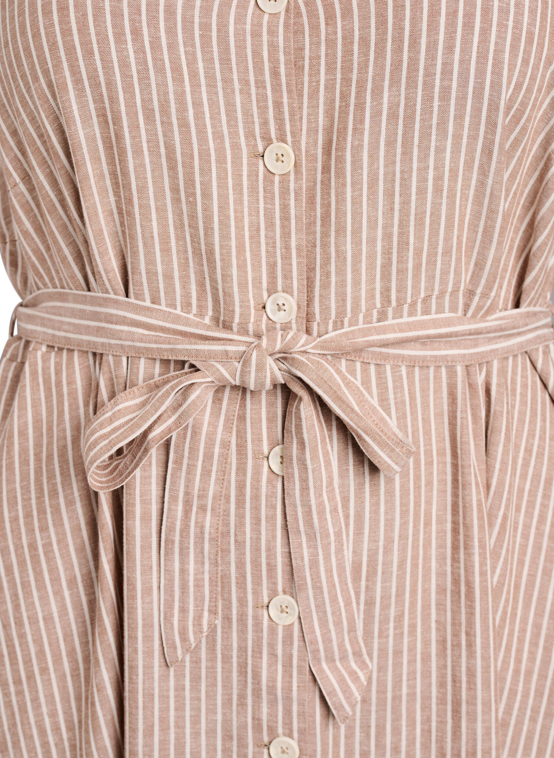 Zizzifashion Sleeveless striped midi dress in linen and viscose, Beige, Packshot image number 2