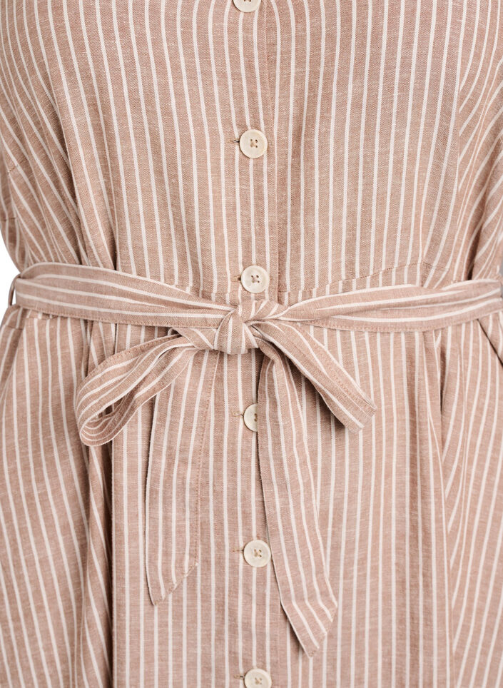 Sleeveless striped midi dress in linen and viscose, Beige, Packshot image number 2