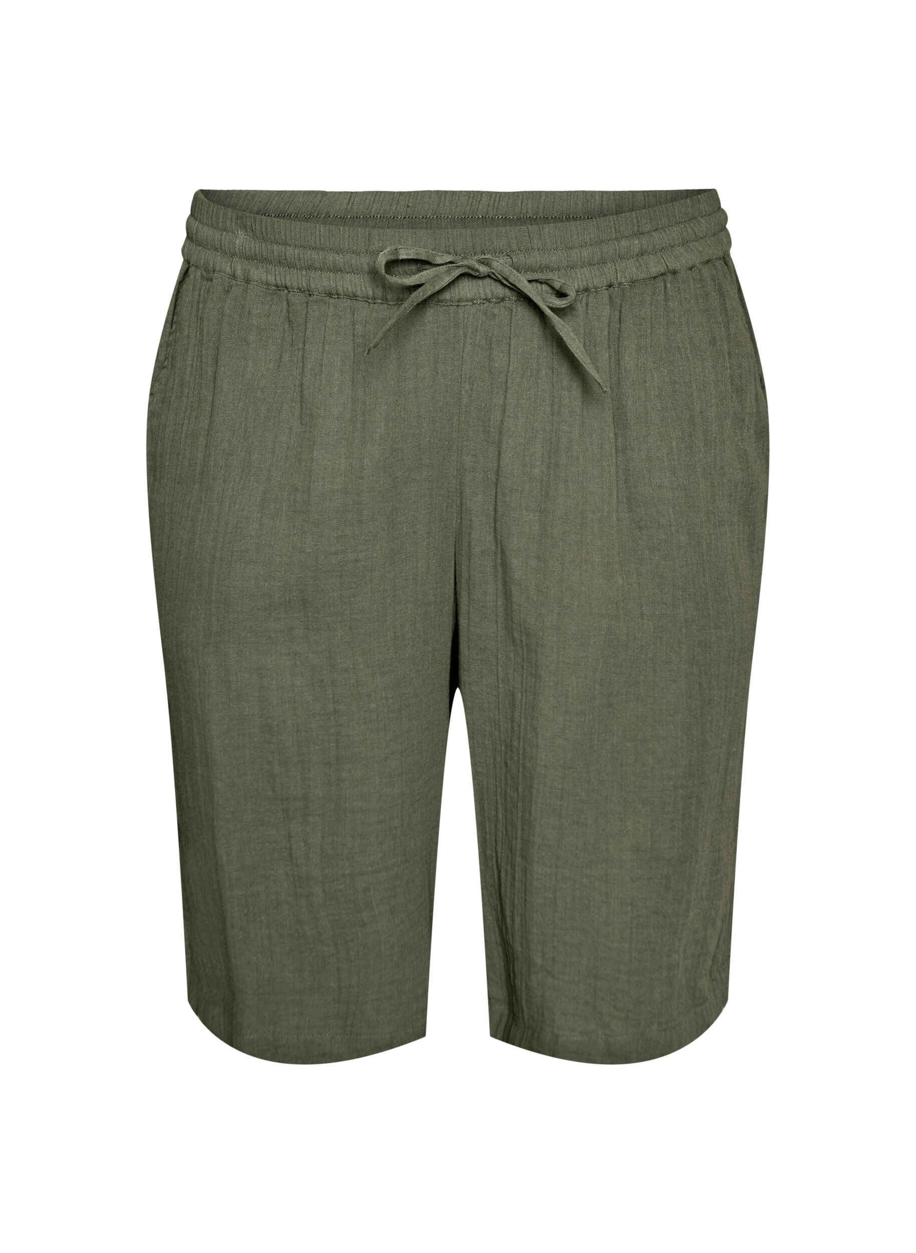 ZizzifashionLoose cotton muslin shorts with a high waist, Green, Packshot image number 0