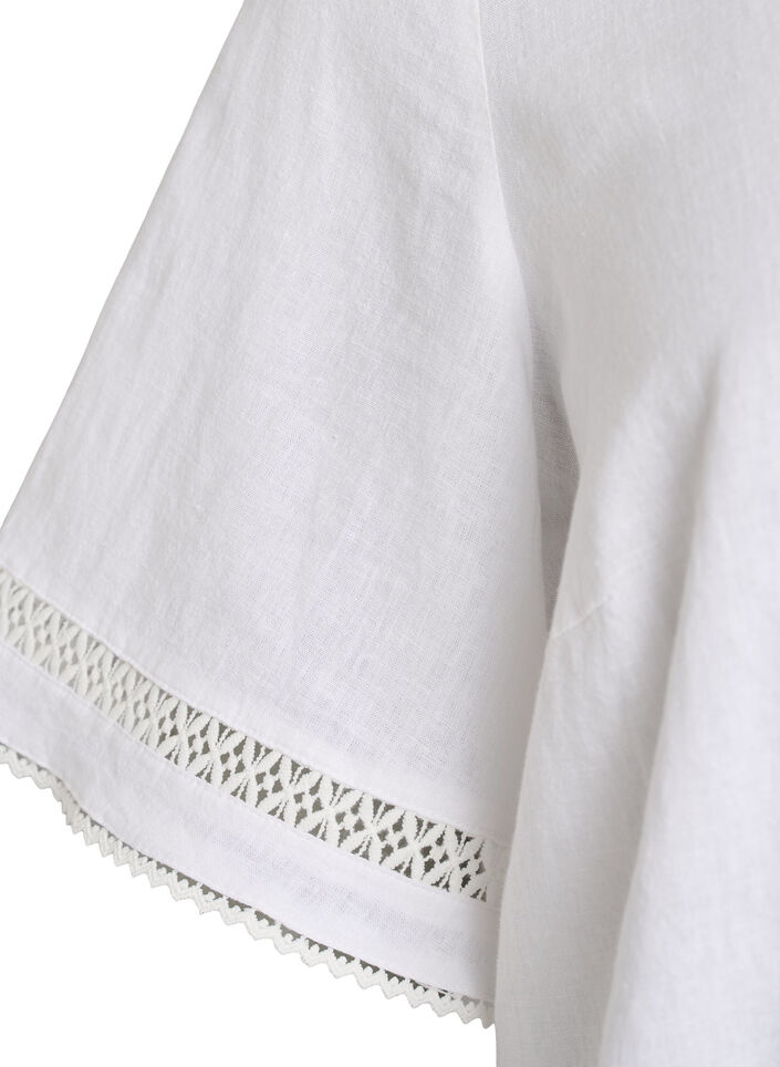 Blouse in linen and viscose with crochet details, White, Packshot image number 2