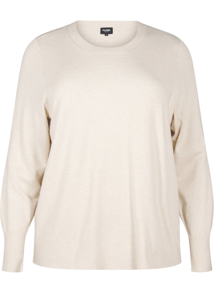 FLASH - Knitted blouse with a round neck, Beige, Packshot image number 0