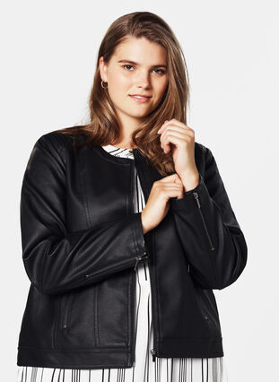 Imitation leather jacket, Black, Model image number 0