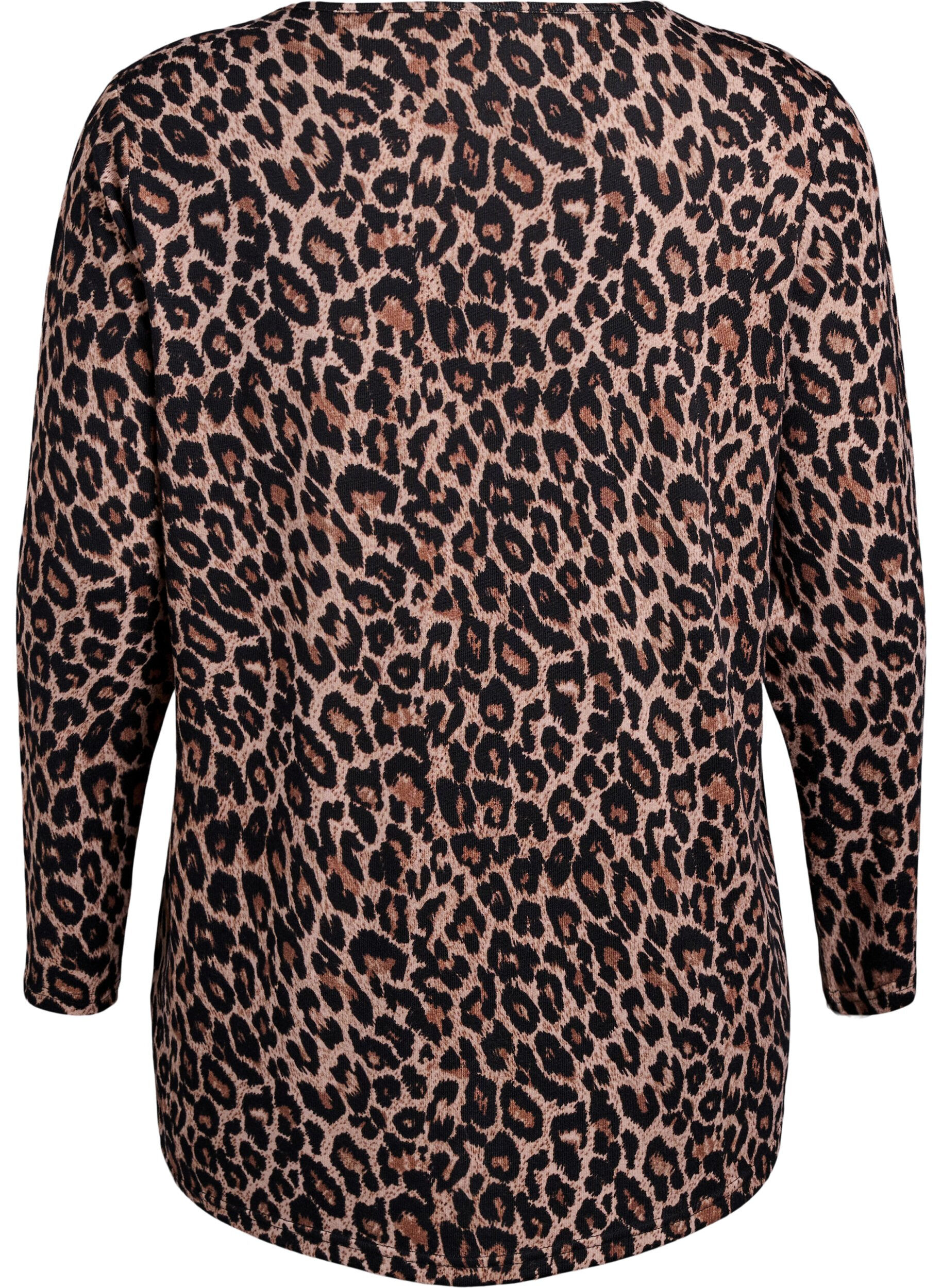 Zizzifashion Leopard print blouse with long sleeves, Brown, Packshot image number 1