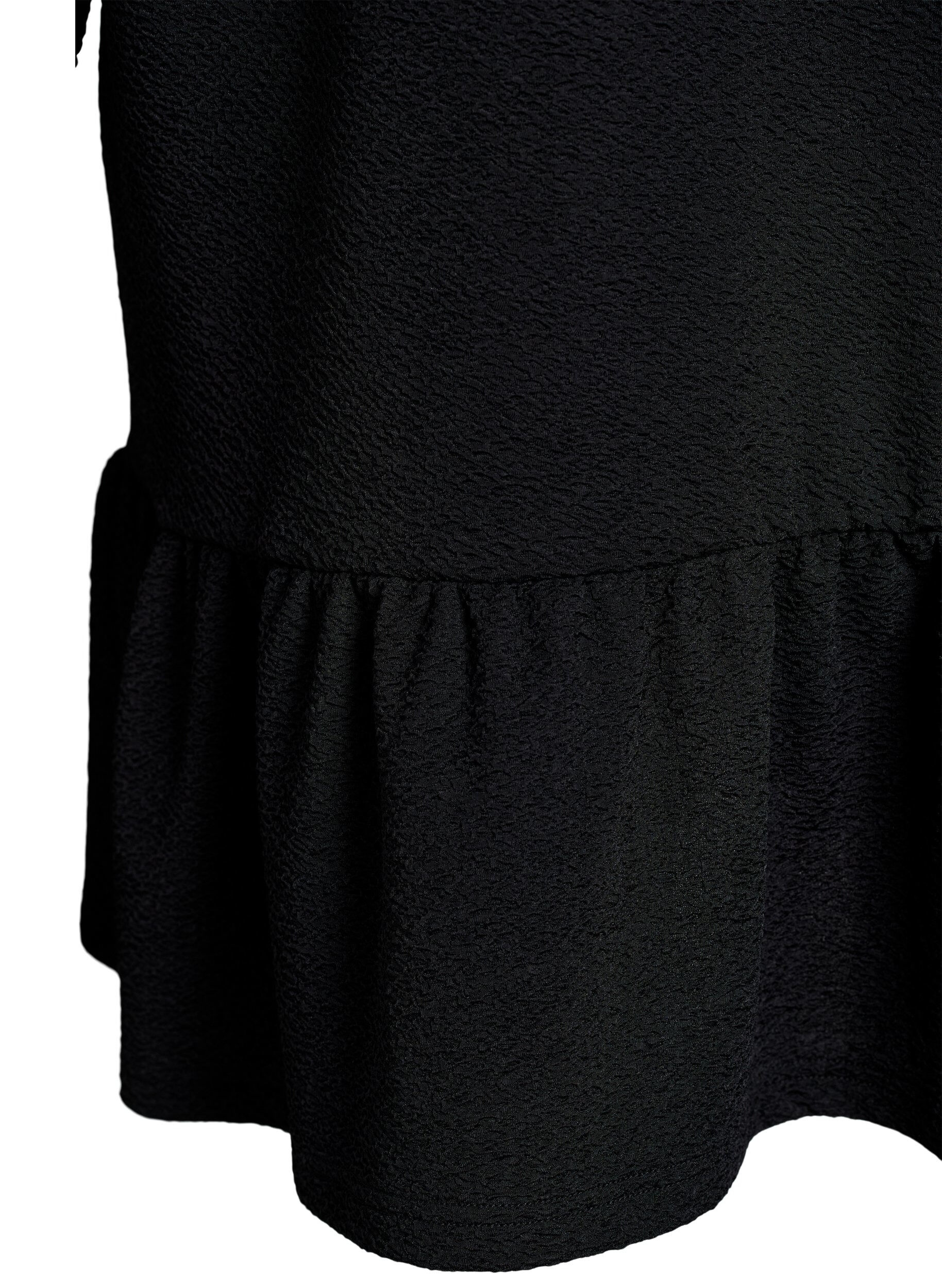 Zizzifashion Short textured dress with a ruffle hem, Black, Packshot image number 3