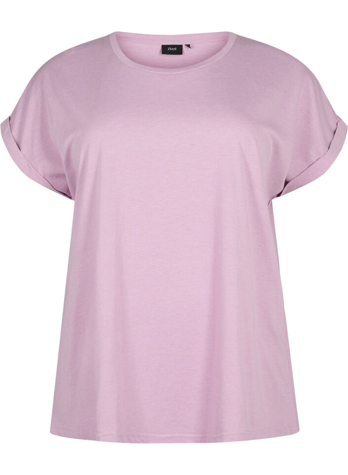 Short sleeved cotton blend t-shirt, Purple, Packshot image number 0