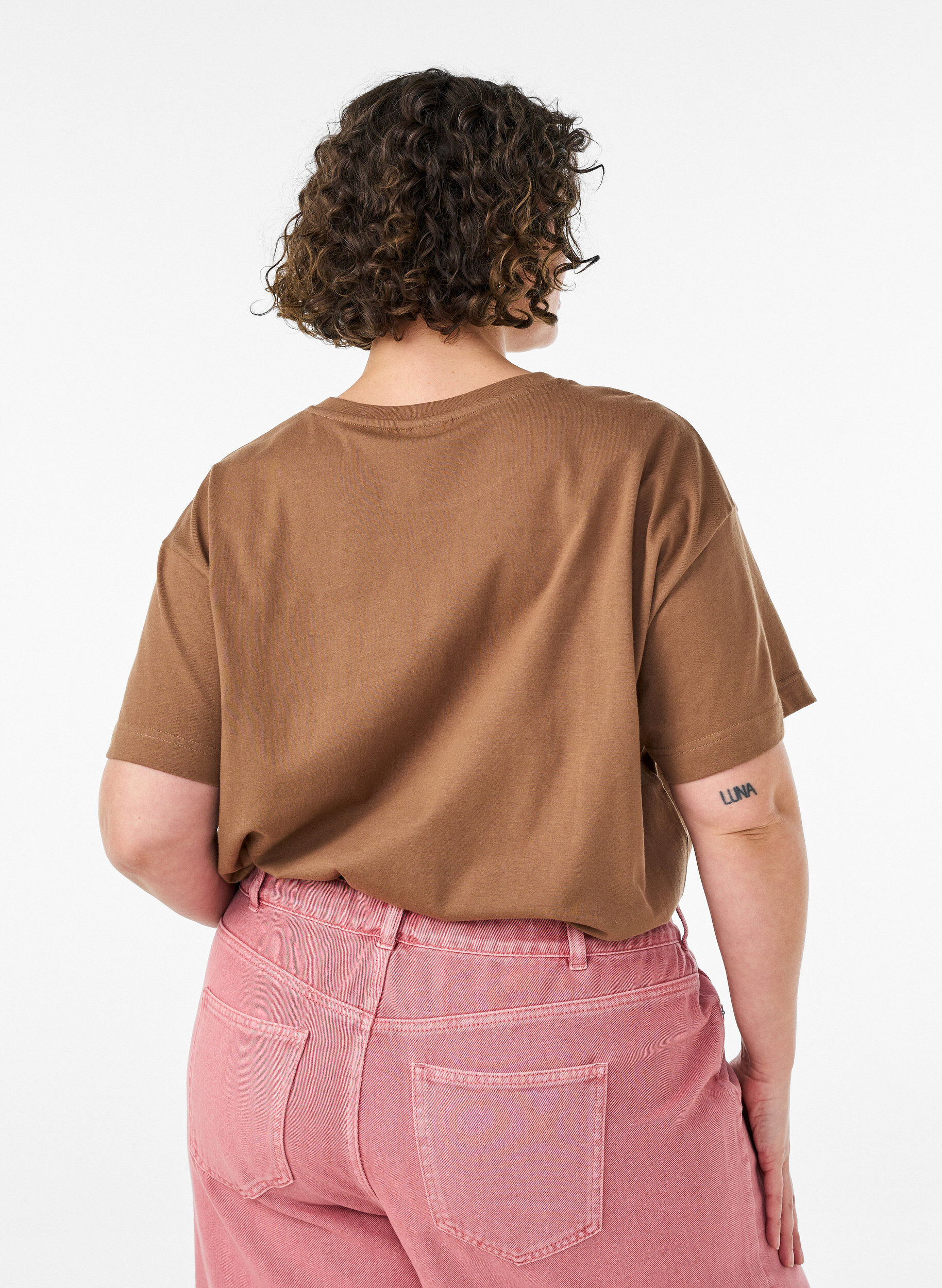 Zizzifashion 100% cotton T-shirt with short sleeves and print, Brown, Model image number 2