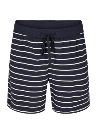 Loose Cotton Shorts with Stripes, Night Sky w. Egret, Packshot image number 0