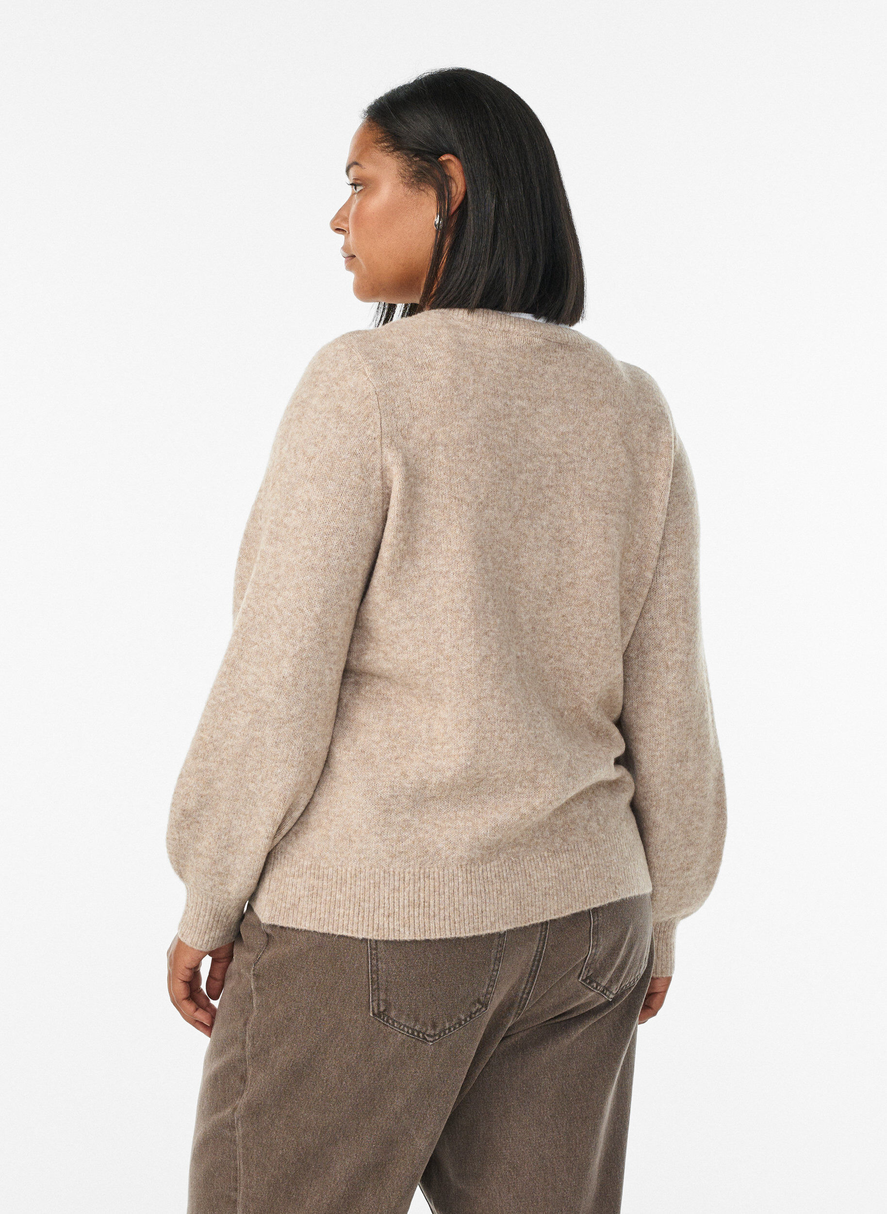 ZizzifashionCardigan with heart-shaped buttons, Beige, Model image number 2
