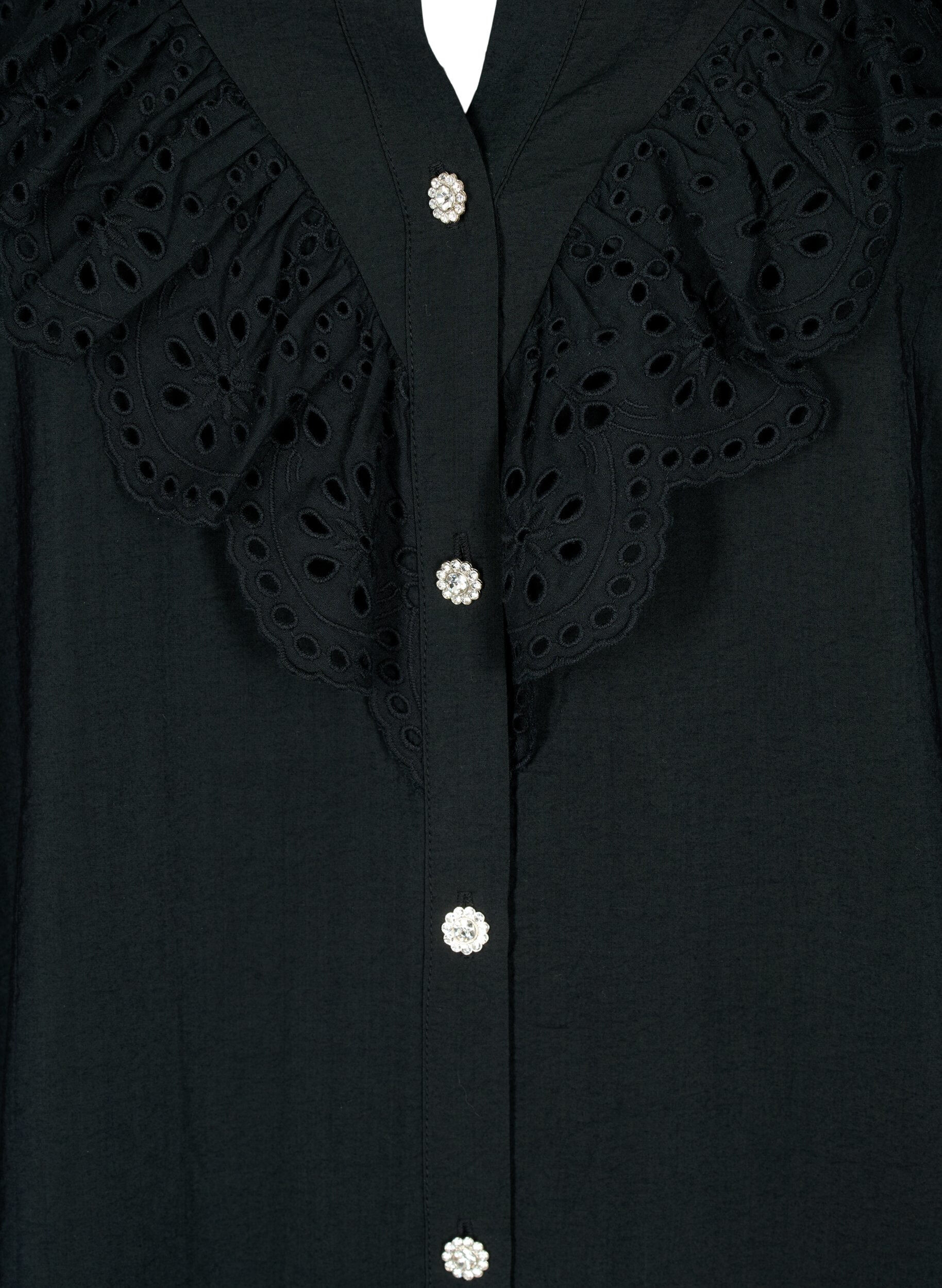 Zizzifashion Viscose shirt blouse with ruffles, Black, Packshot image number 2