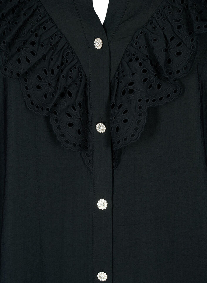 Viscose shirt blouse with ruffles, Black, Packshot image number 2