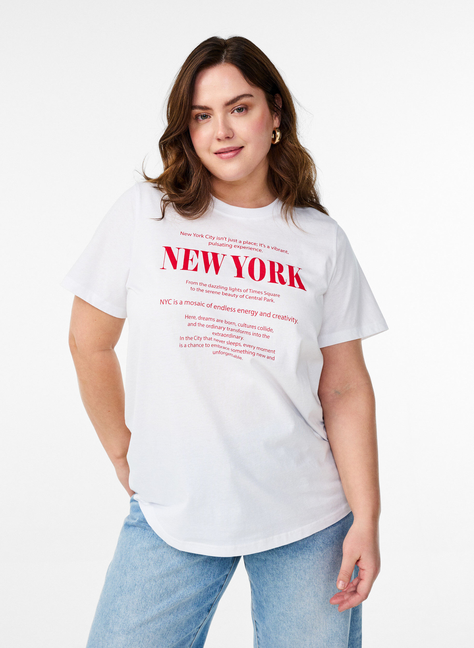 ZizzifashionT-shirt with text print and round neck, White, Model image number 0