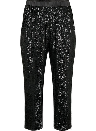 Sequin trousers with elastic waistband, Black, Packshot image number 0