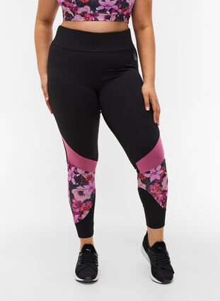 Cropped sports tights with print details, Flower Print, Model image number 2