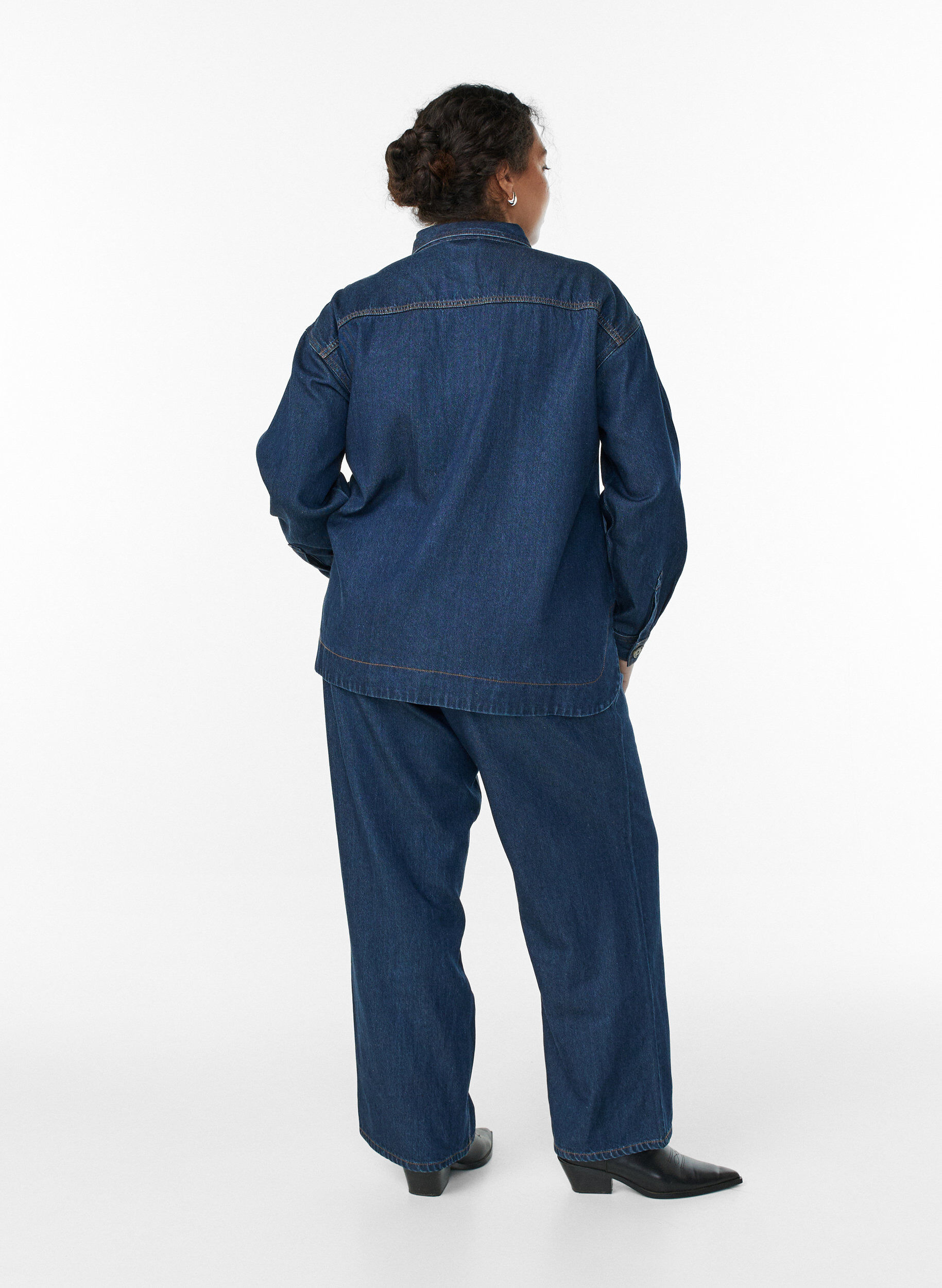 ZizzifashionWide leg jeans with tie belt and high waist, Blue, Model image number 1