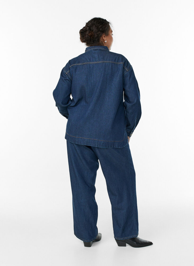 Wide leg jeans with tie belt and high waist, Blue, Model image number 1