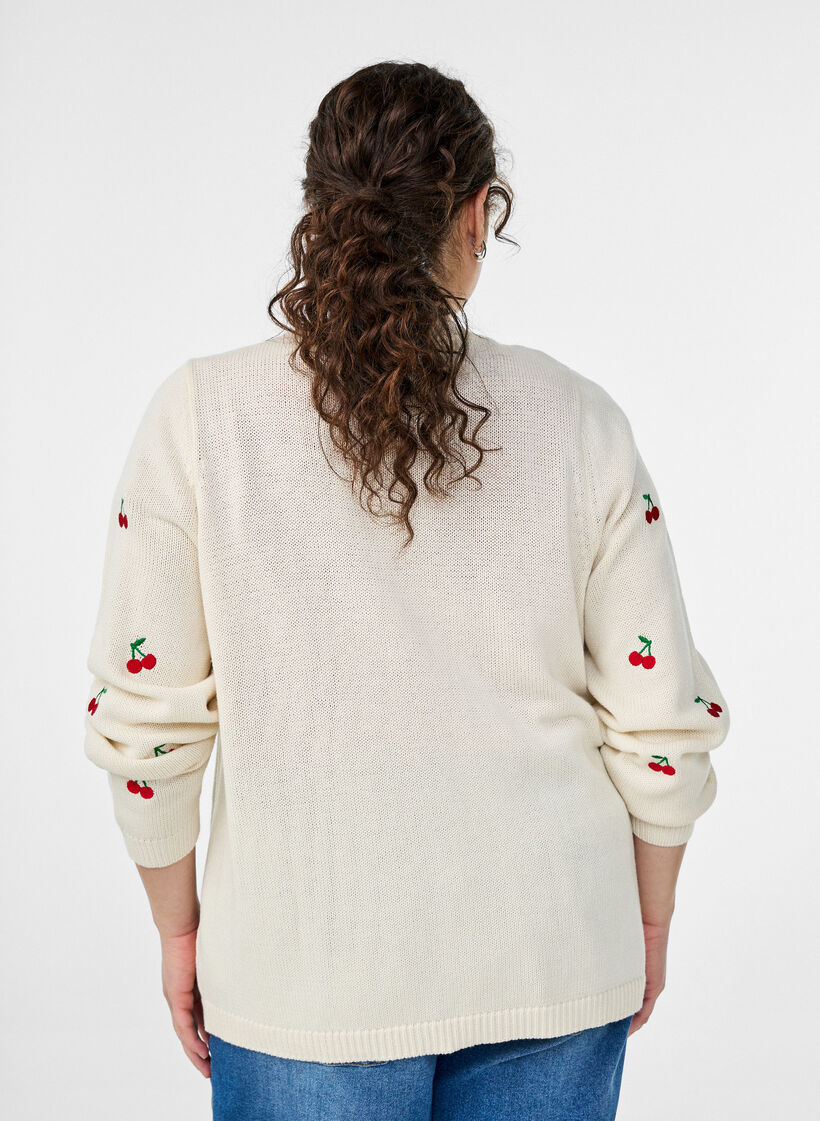 Knitted cardigan with cherry embroidery, Vanilla, Model image number 2