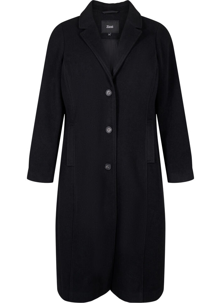 Long wool coat with pockets, Black, Packshot image number 0