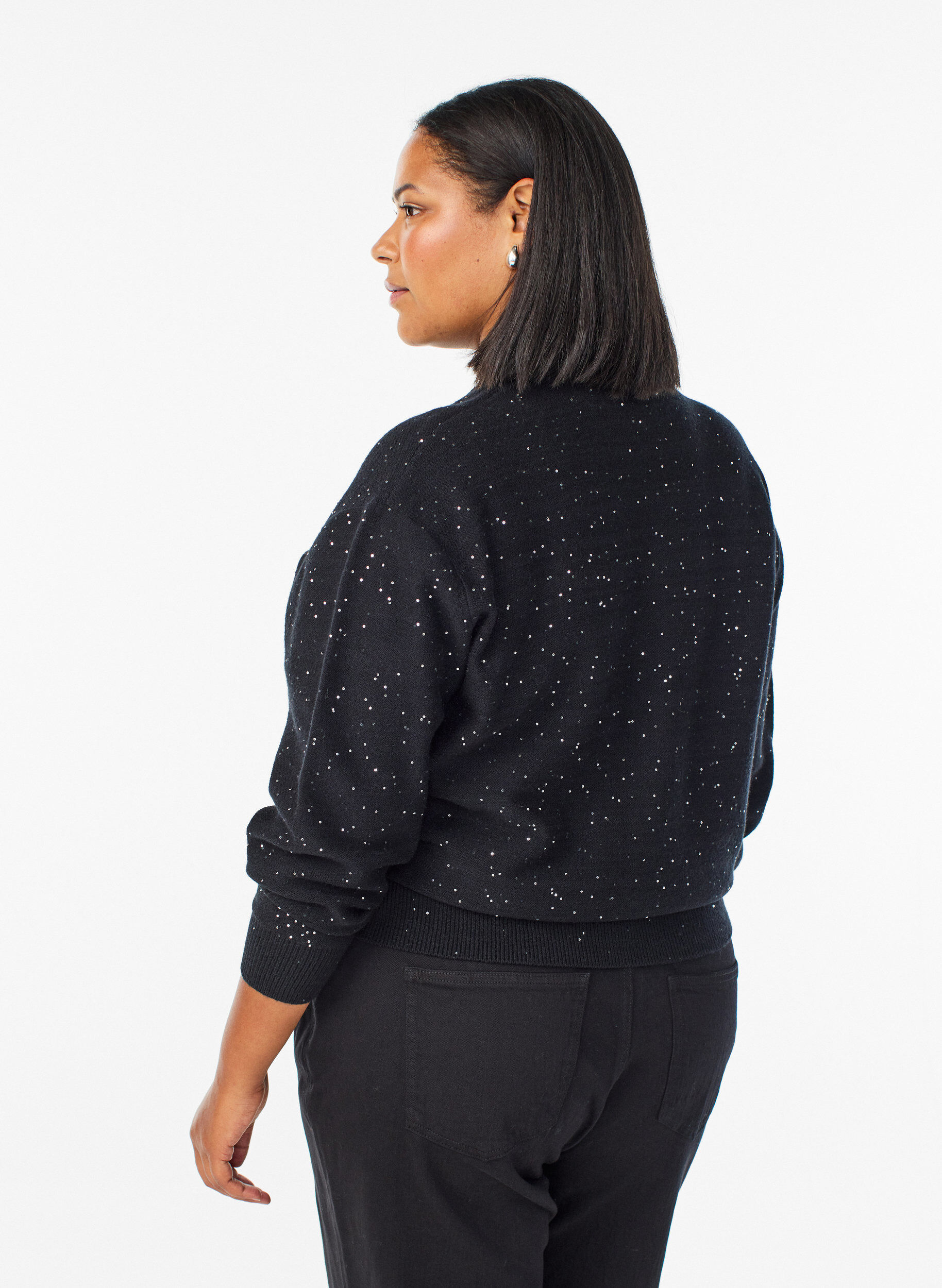 Zizzifashion Cardigan with zipper and sequins, Black, Model image number 2