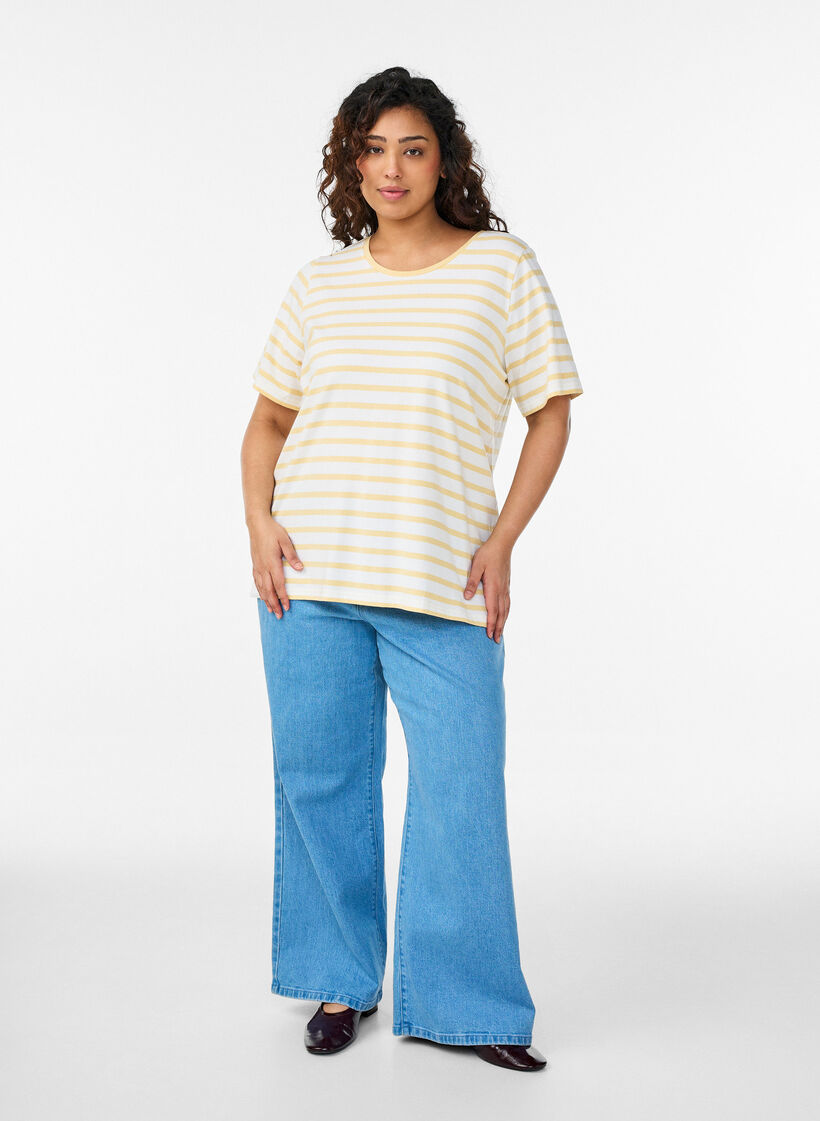 Striped T-shirt in organic cotton, Yellow, Model image number 1