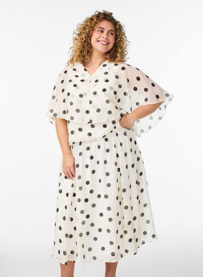 A-line midi skirt with polka dots, Vanilla, Model