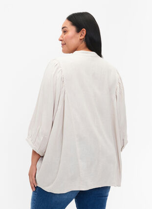 Viscose-Linen Mix Shirt Blouse with 3/4 Sleeves, Moonbeam, Model image number 1