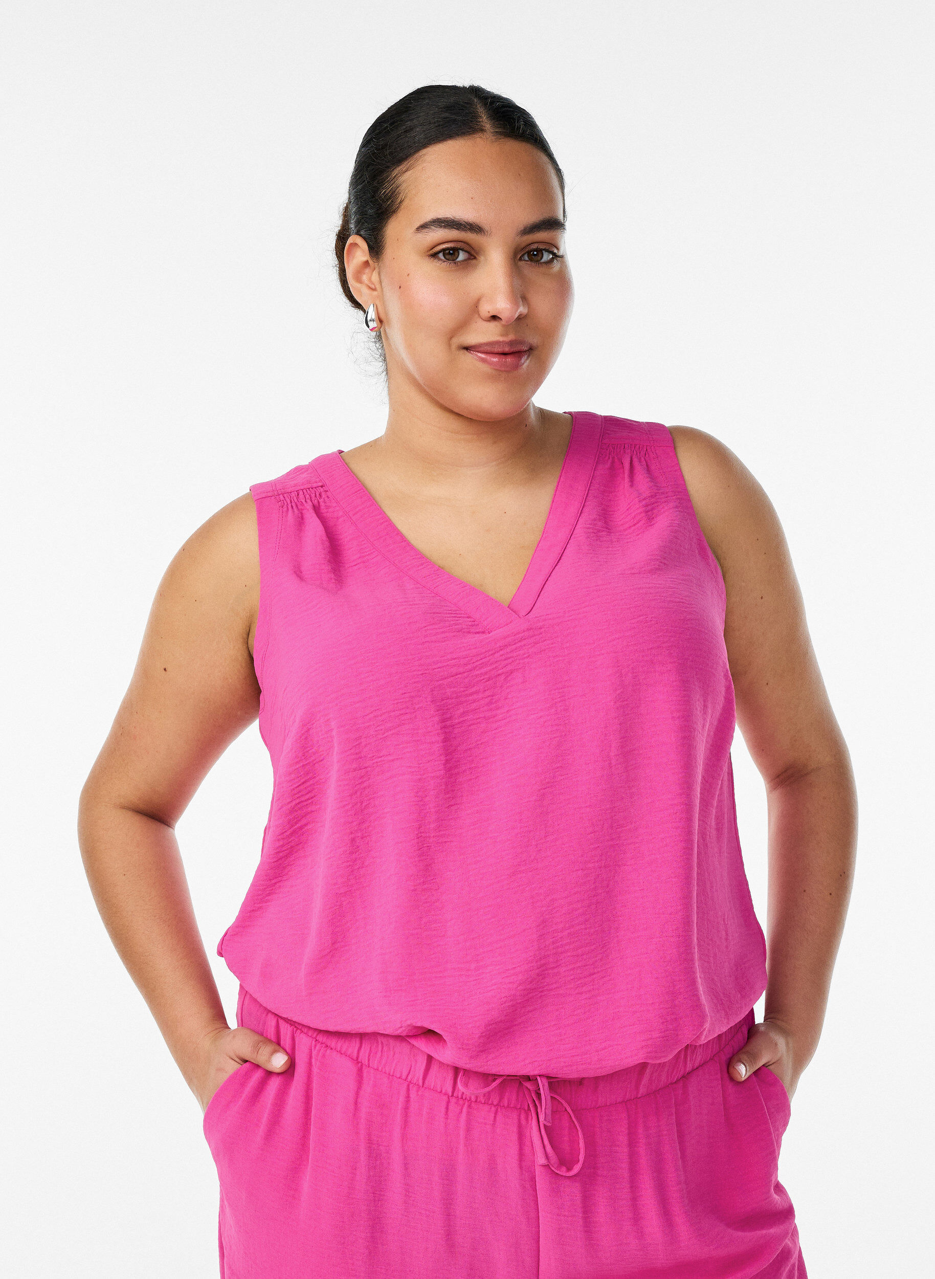 Zizzifashion Sleeveless top with wrinkle details, Rose, Model image number 0