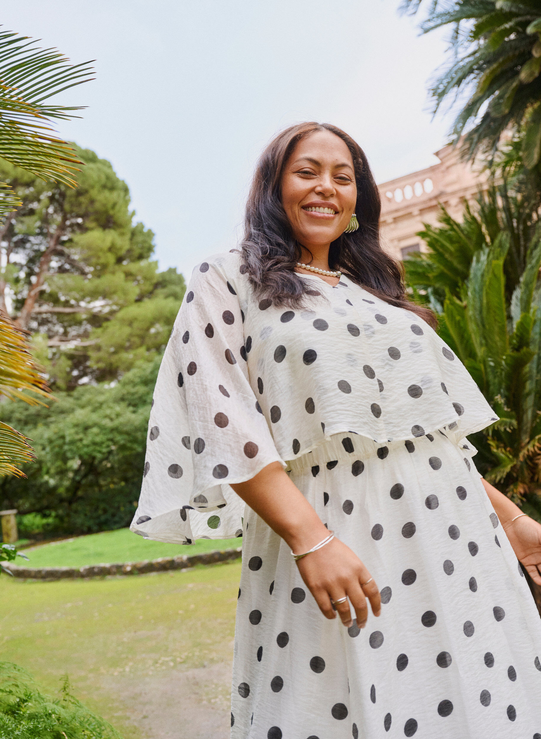 Layered top with polka dot pattern