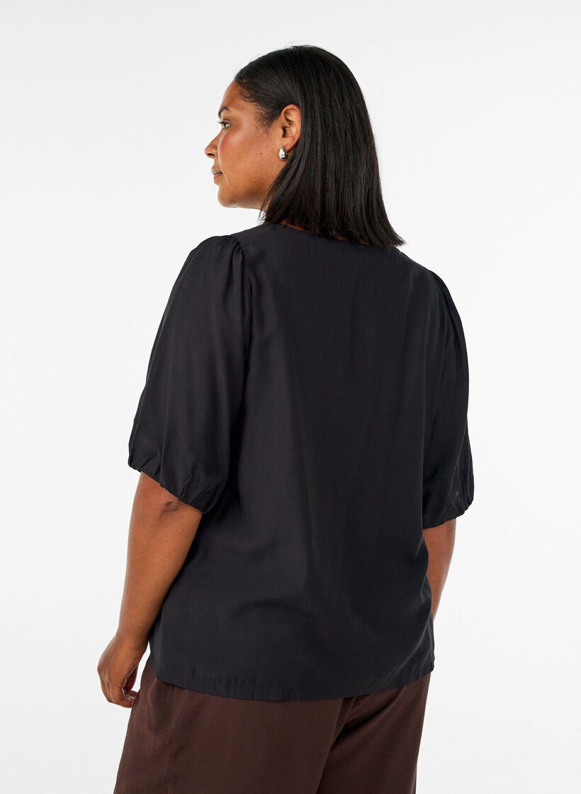 Viscose blouse with V-neck, Black, Model image number 2