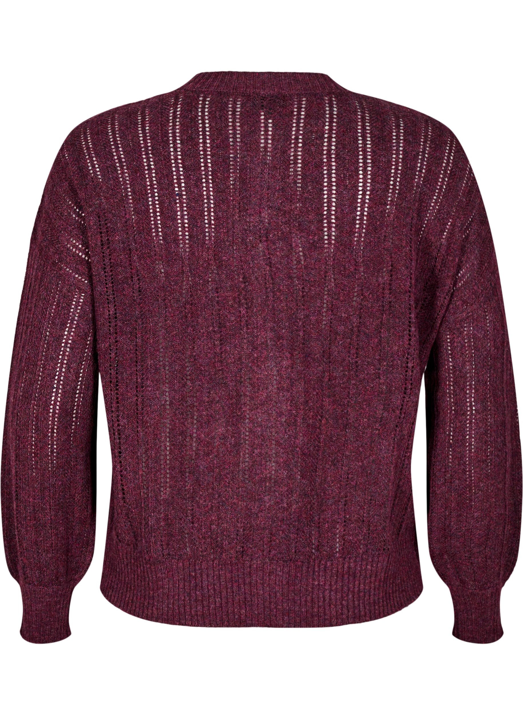 Zizzifashion Knitted cardigan with openwork pattern, Dark Bordeaux, Packshot image number 1