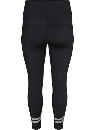 Cropped reflective gym leggings with pocket, Black/Reflex Lines, Packshot image number 1