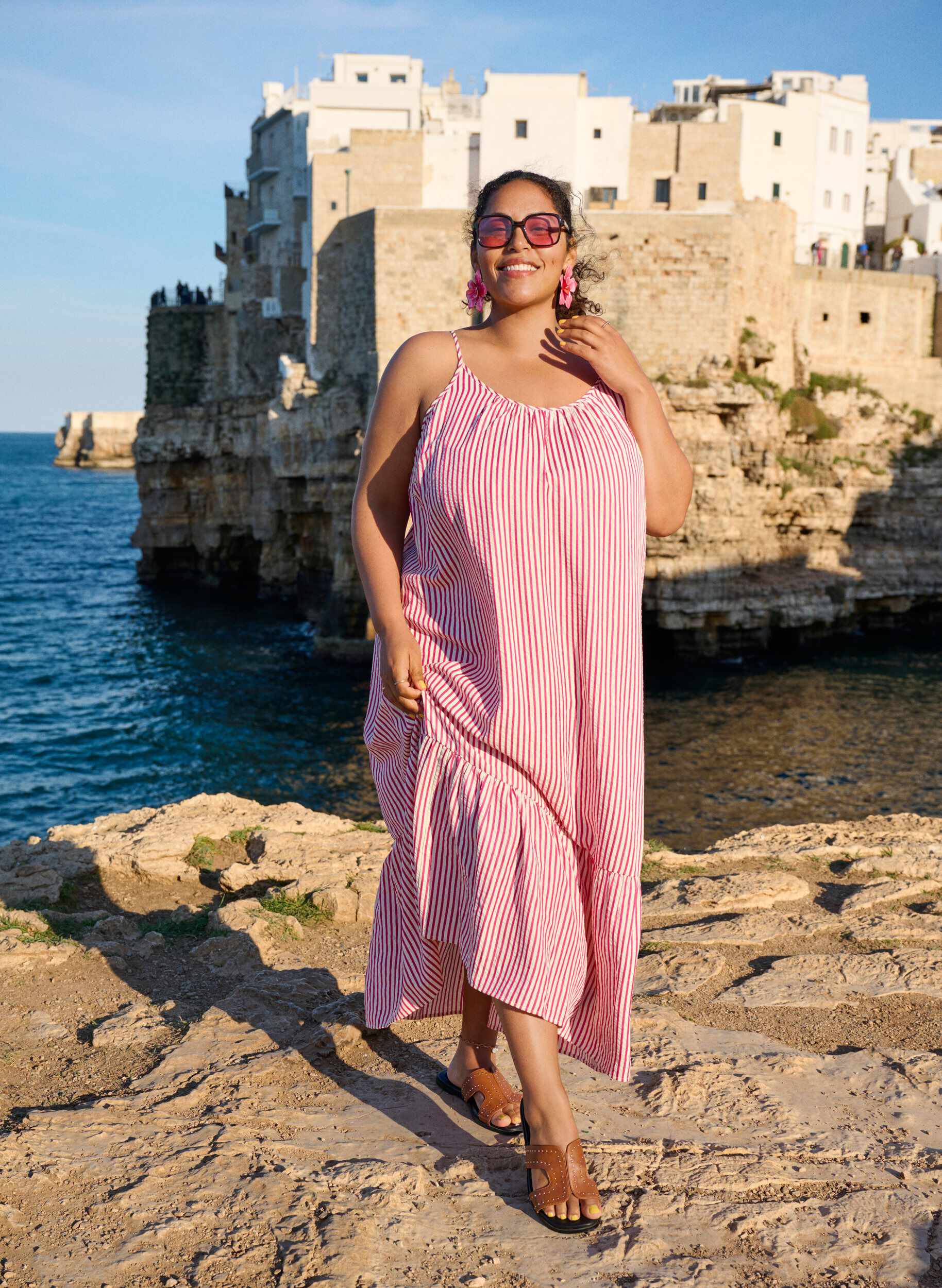 Zizzifashion Summer dress with stripes and A-line shape, Pink, Image image number 0