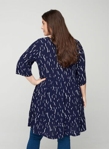 Viscose dress with print and 3/4 length sleeves, Night Sky Rain, Model image number 1